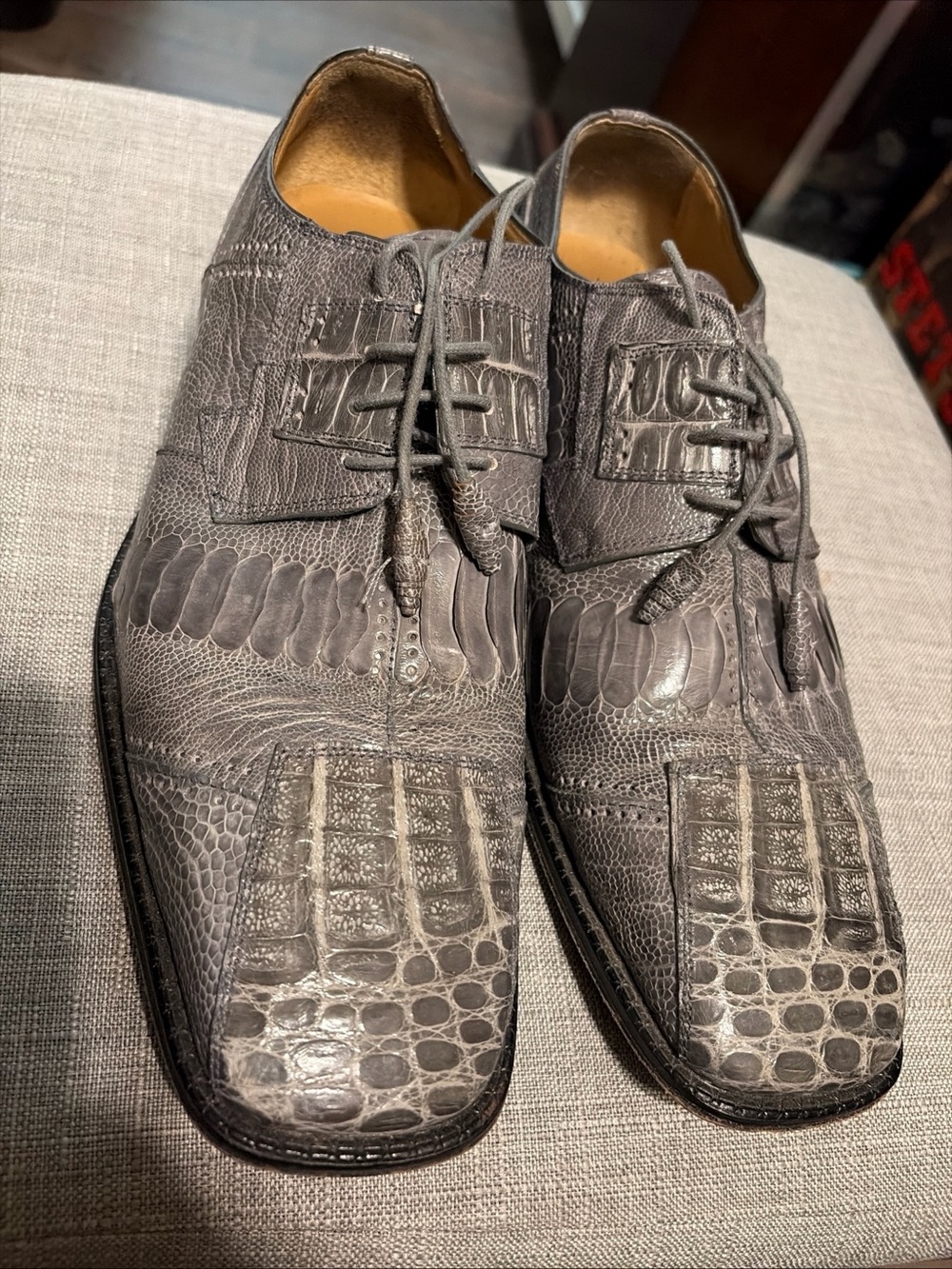 David Eden Genuine Crocodile Ostrich Grey Shoes Size 10  Made In Spain